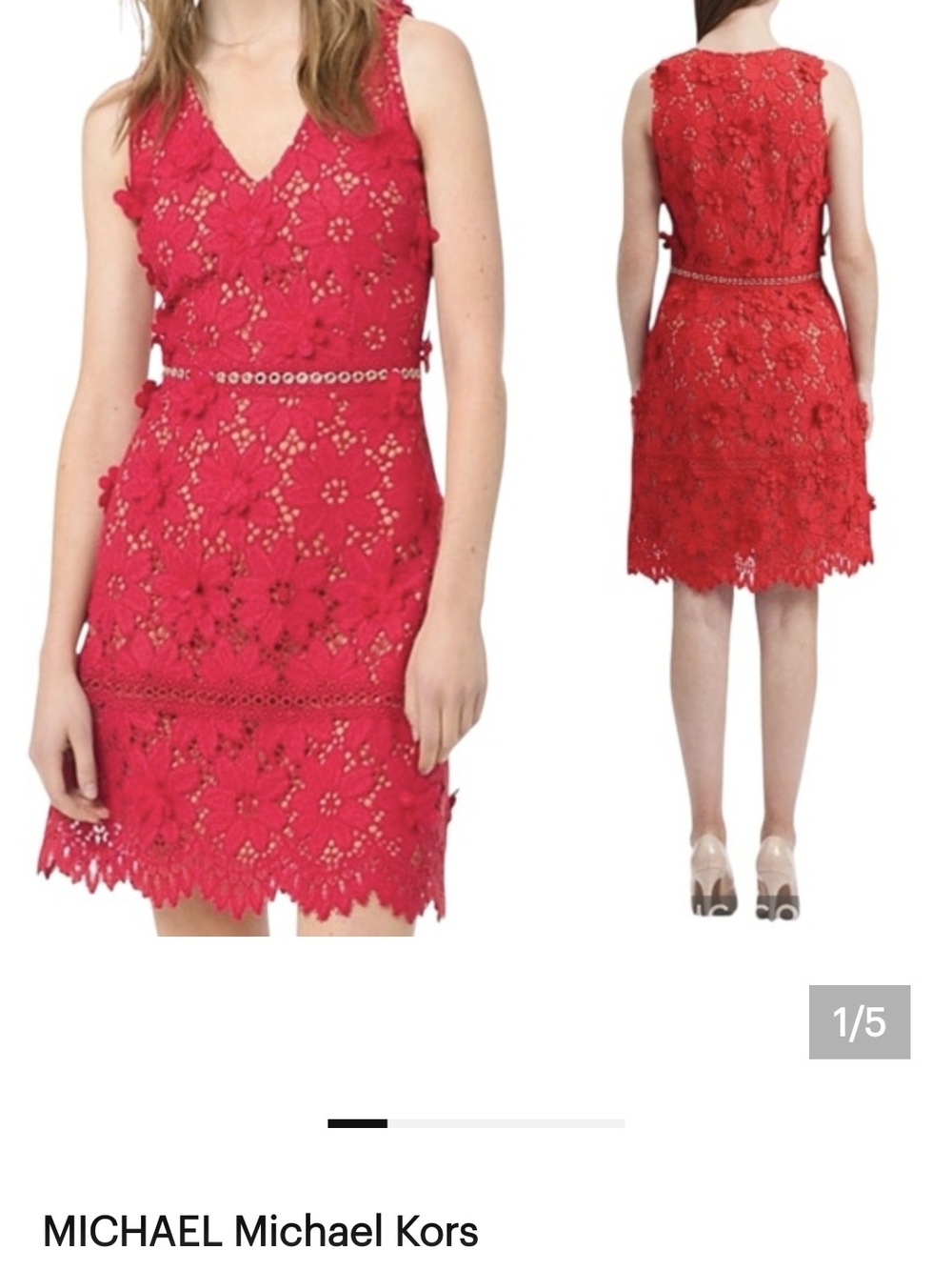 MICHAEL Michael Kors Red Floral Lace V-Neck Sheath Dress